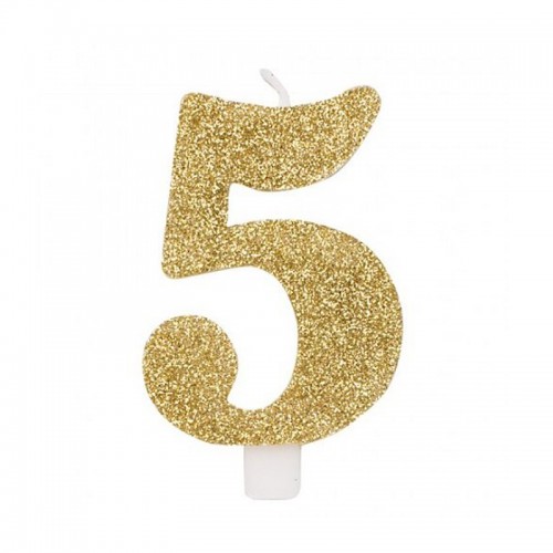 Vela Número 5 Glitter Ouro